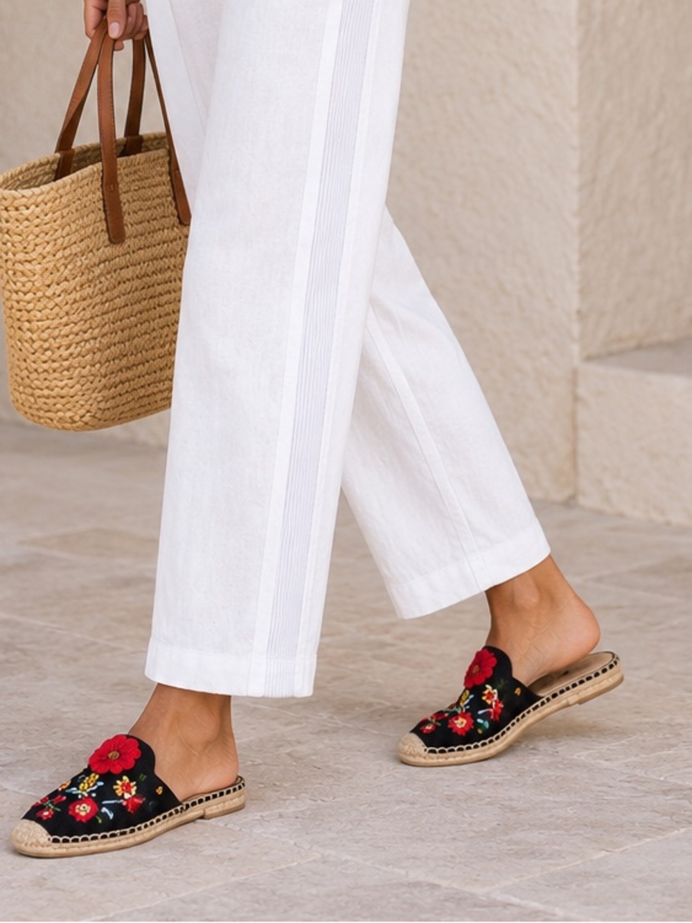 Soludos Black Espadrilles with Colorful Floral Embroidery